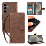For Samsung Galaxy S24 / Galaxy S25 Case with Wrist Strap RFID Blocking Wallet Cowhide Texture Leather Phone Cover