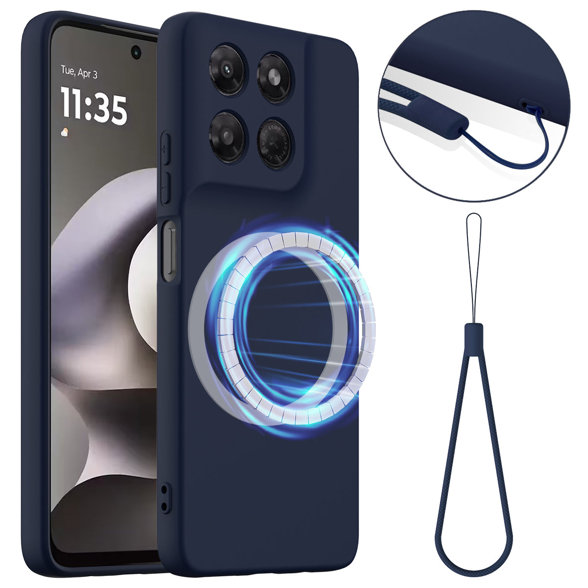 For Motorola Moto G37 Power 5G / Motorola Moto G47 5G / Motorola Moto G37 5G Magnetic Case Anti-Drop Liquid Silicone Phone Cover with Lanyard