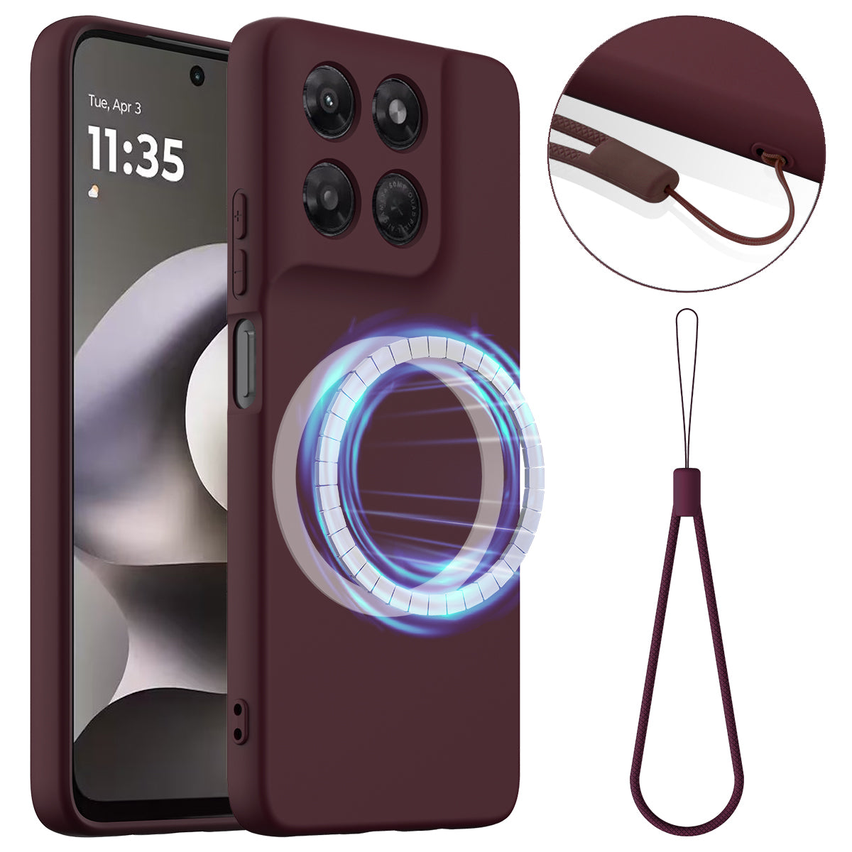 For Motorola Moto G37 Power 5G / Motorola Moto G47 5G / Motorola Moto G37 5G Magnetic Case Anti-Drop Liquid Silicone Phone Cover with Lanyard