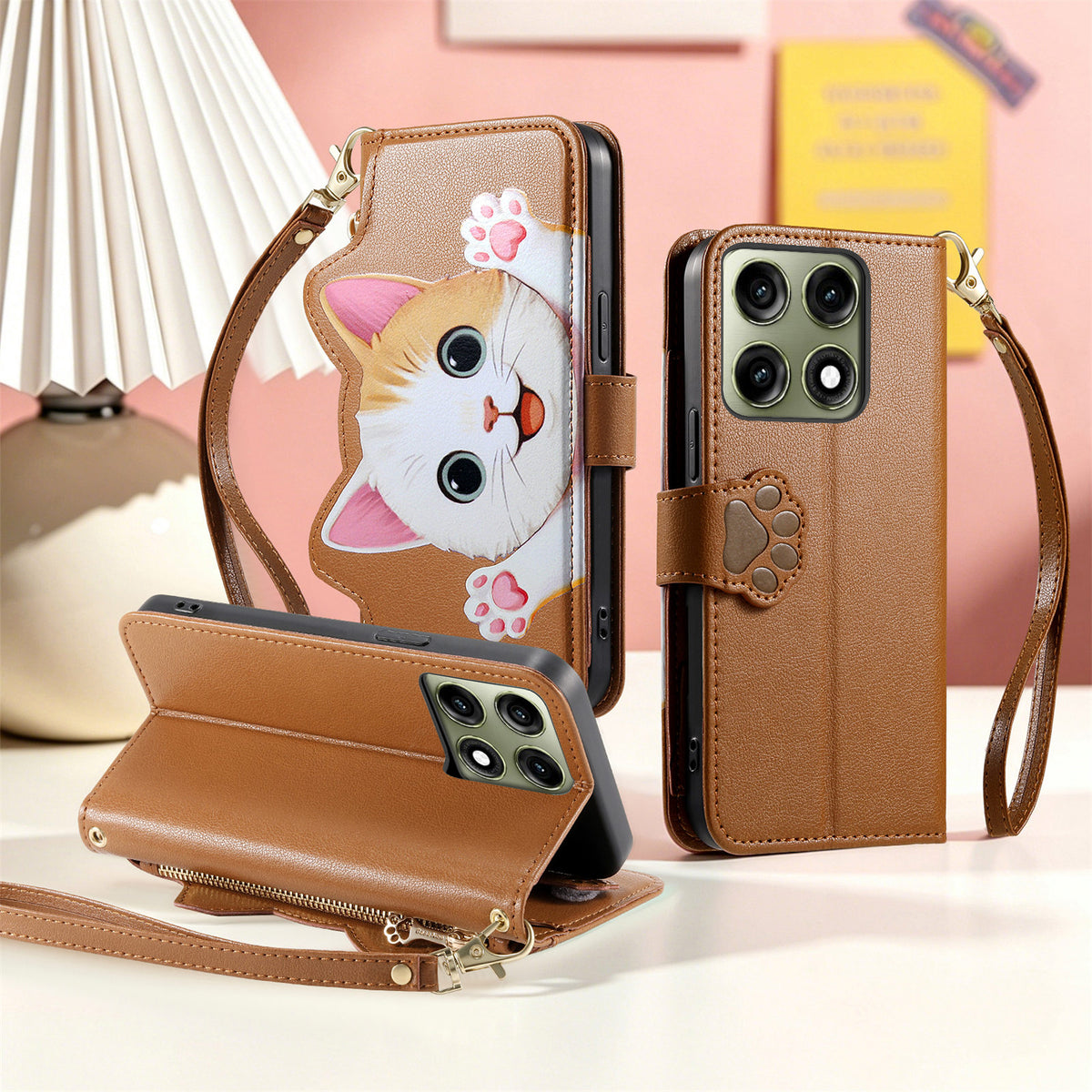 For Motorola Edge 70 Pro 5G Case Cute Cat Pattern PU Leather Wallet Phone Cover with Wrist Strap