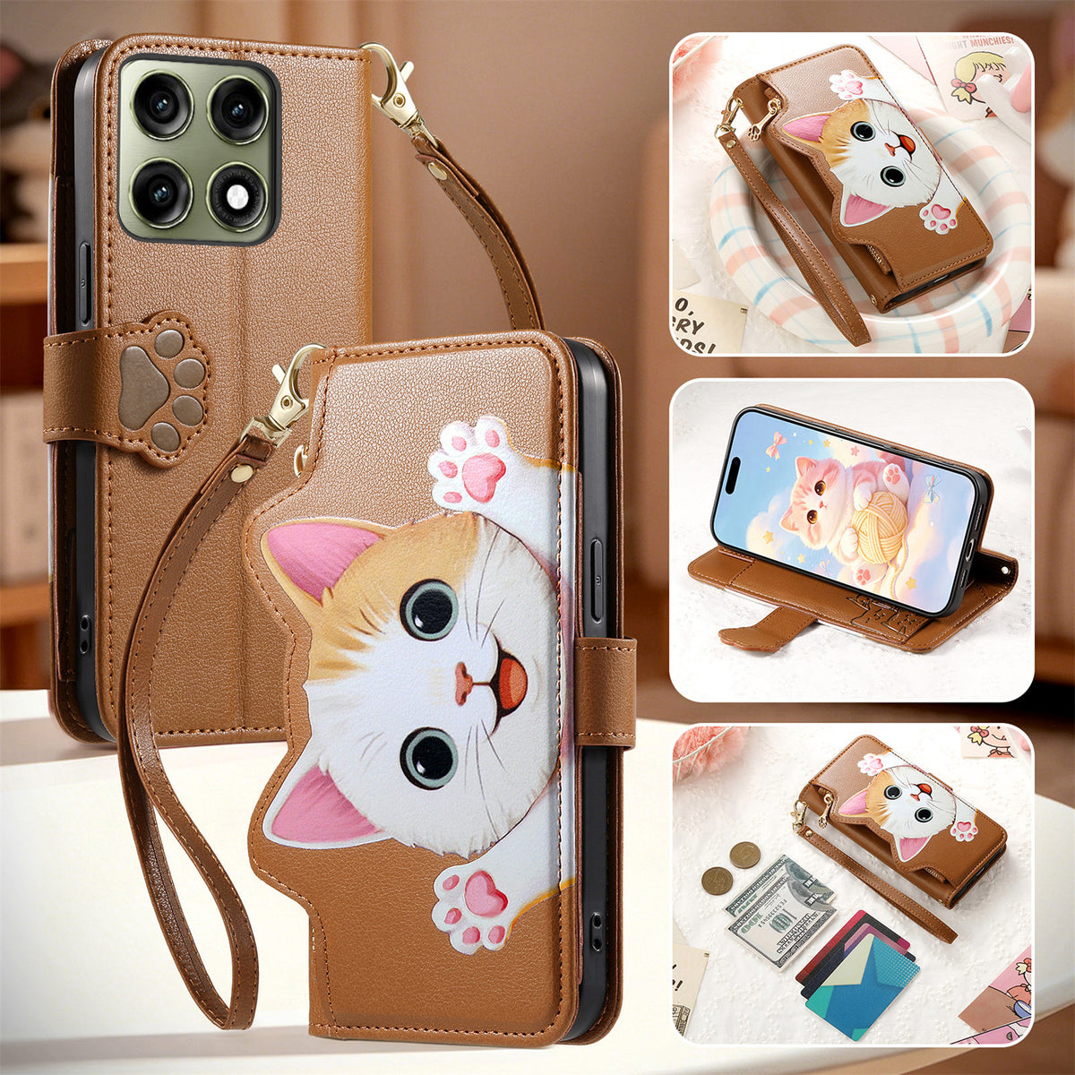 For Motorola Edge 70 Pro 5G Case Cute Cat Pattern PU Leather Wallet Phone Cover with Wrist Strap