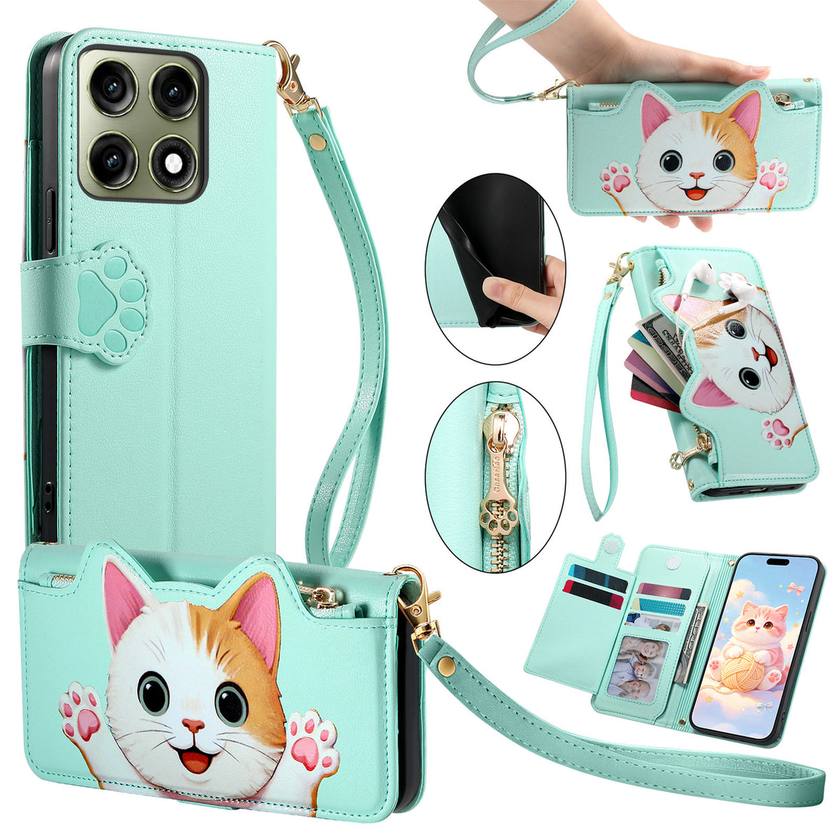 For Motorola Edge 70 Pro 5G Case Cute Cat Pattern PU Leather Wallet Phone Cover with Wrist Strap
