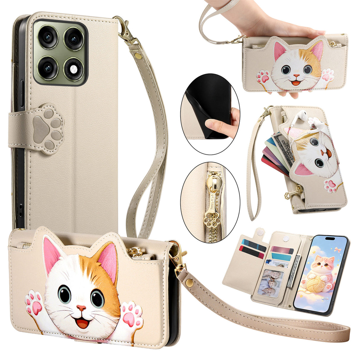 For Motorola Edge 70 Pro 5G Case Cute Cat Pattern PU Leather Wallet Phone Cover with Wrist Strap