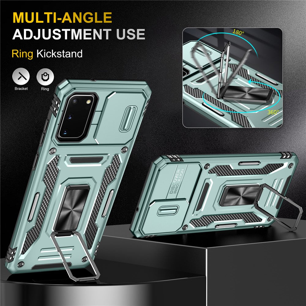 Armor Series for  Samsung Galaxy S20 4G / 5G Kickstand PC + TPU Hybrid Cover Anti-collision Protective Phone Case with Slide Camera Protector