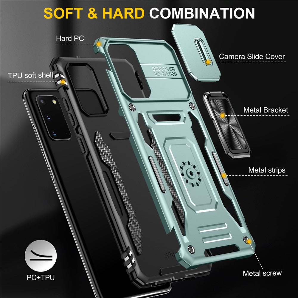 Armor Series for  Samsung Galaxy S20 4G / 5G Kickstand PC + TPU Hybrid Cover Anti-collision Protective Phone Case with Slide Camera Protector