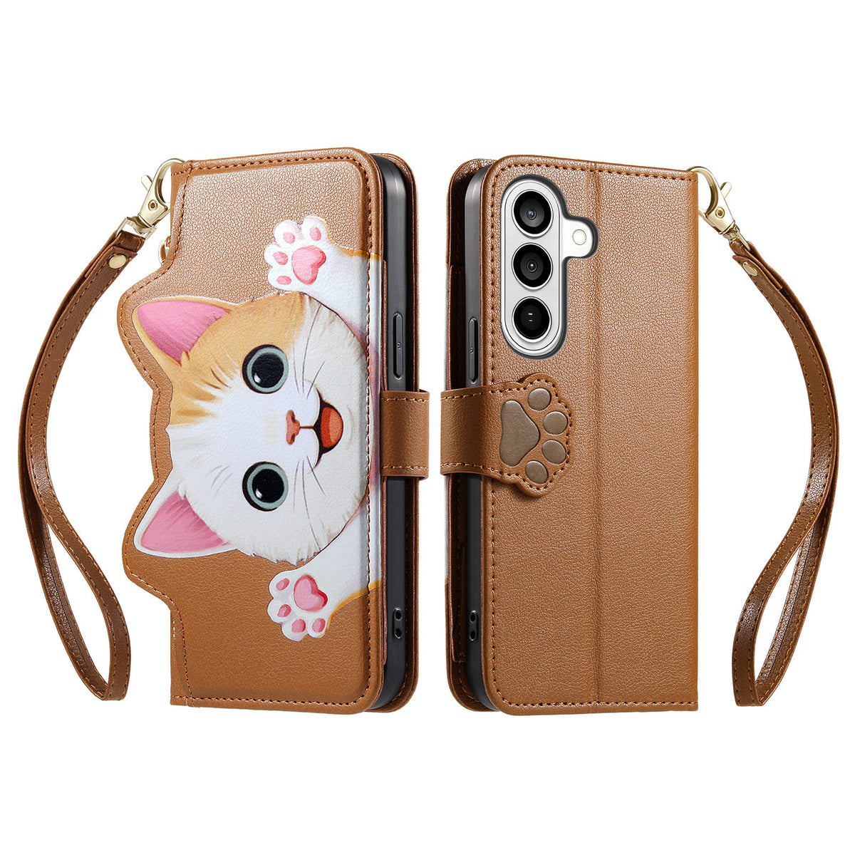 Til Samsung Galaxy A57 5G Etui Sød Kat Mønster PU Læder Pung Telefoncover med Håndledsrem