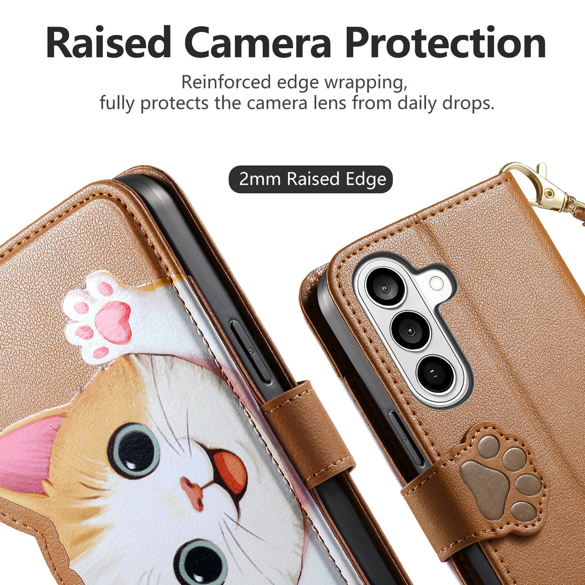 Til Samsung Galaxy A57 5G Etui Sød Kat Mønster PU Læder Pung Telefoncover med Håndledsrem