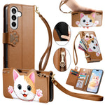 For Samsung Galaxy S26+ Case Cute Cat Pattern PU Leather Wallet Phone Cover with Wrist Strap