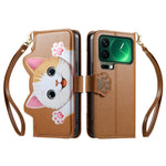 For Xiaomi 17 Pro Case Cute Cat Pattern PU Leather Wallet Phone Cover with Wrist Strap