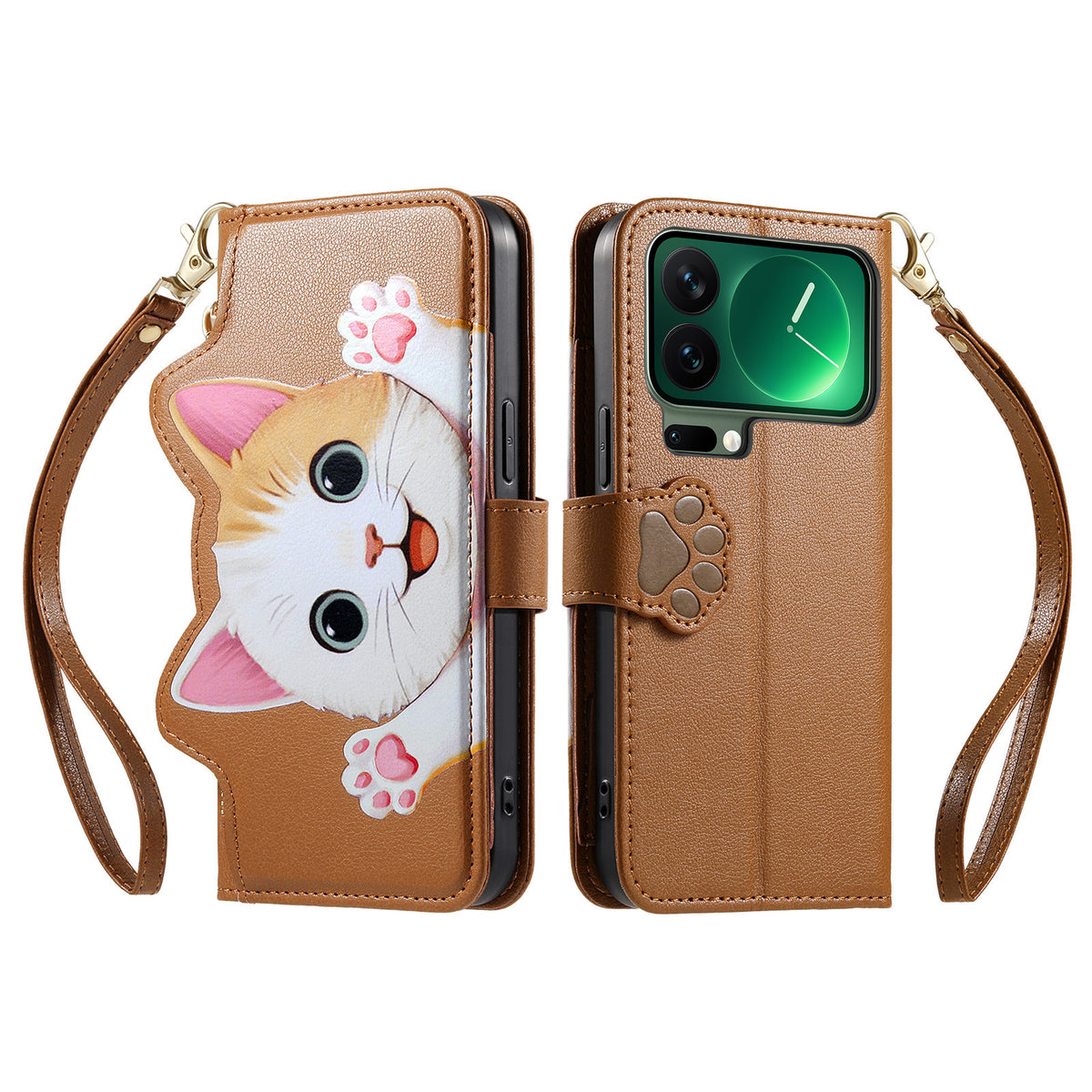 For Xiaomi 17 Pro Case Cute Cat Pattern PU Leather Wallet Phone Cover with Wrist Strap