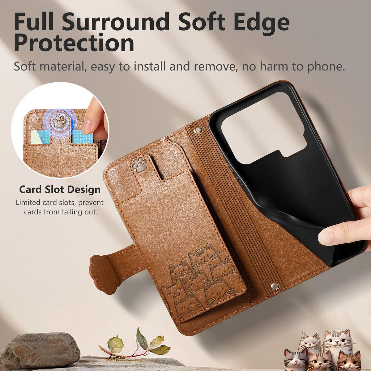 For Xiaomi 17 Pro Case Cute Cat Pattern PU Leather Wallet Phone Cover with Wrist Strap