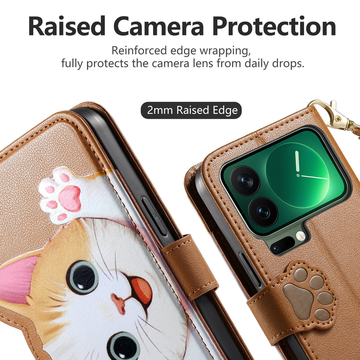 For Xiaomi 17 Pro Case Cute Cat Pattern PU Leather Wallet Phone Cover with Wrist Strap