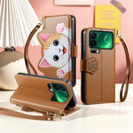 For Xiaomi 17 Pro Case Cute Cat Pattern PU Leather Wallet Phone Cover with Wrist Strap