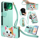 For Xiaomi 17 Pro Case Cute Cat Pattern PU Leather Wallet Phone Cover with Wrist Strap