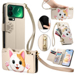 For Xiaomi 17 Pro Case Cute Cat Pattern PU Leather Wallet Phone Cover with Wrist Strap