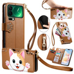 For Xiaomi 17 Pro Max Case Cute Cat Pattern PU Leather Wallet Phone Cover with Wrist Strap