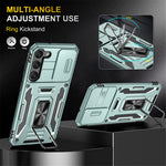 Armor Series for Samsung Galaxy S23+ Kickstand Impact Resistant PC + TPU Hybrid Cover Protective Phone Case with Slide Camera Protector