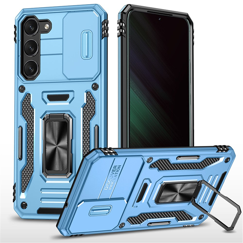 Armor Series for Samsung Galaxy S23+ Kickstand Impact Resistant PC + TPU Hybrid Cover Protective Phone Case with Slide Camera Protector