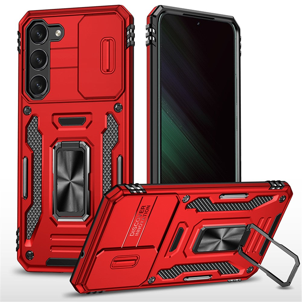 Armor Series for Samsung Galaxy S23+ Kickstand Impact Resistant PC + TPU Hybrid Cover Protective Phone Case with Slide Camera Protector