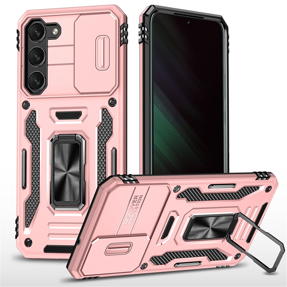 Armor Series for Samsung Galaxy S23+ Kickstand Impact Resistant PC + TPU Hybrid Cover Protective Phone Case with Slide Camera Protector