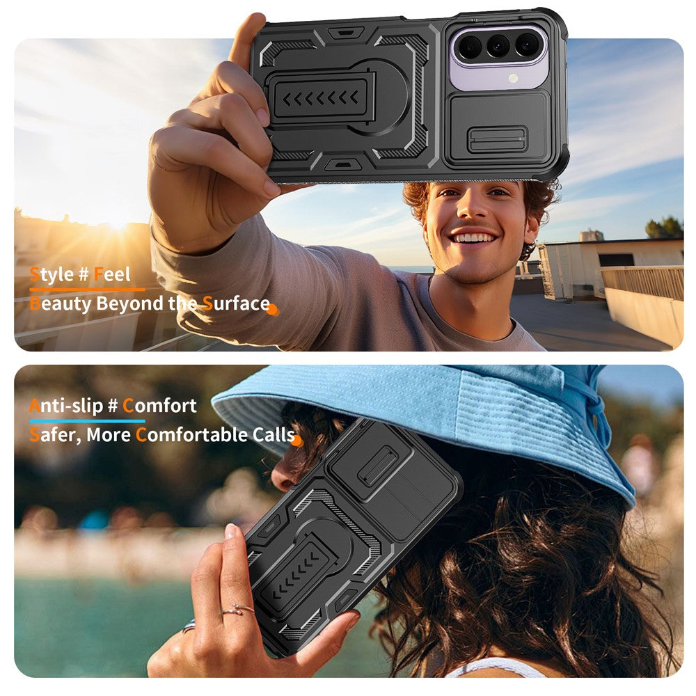 For Samsung Galaxy A27 5G Case Slide Lens Shield PC + TPU Kickstand Phone Cover