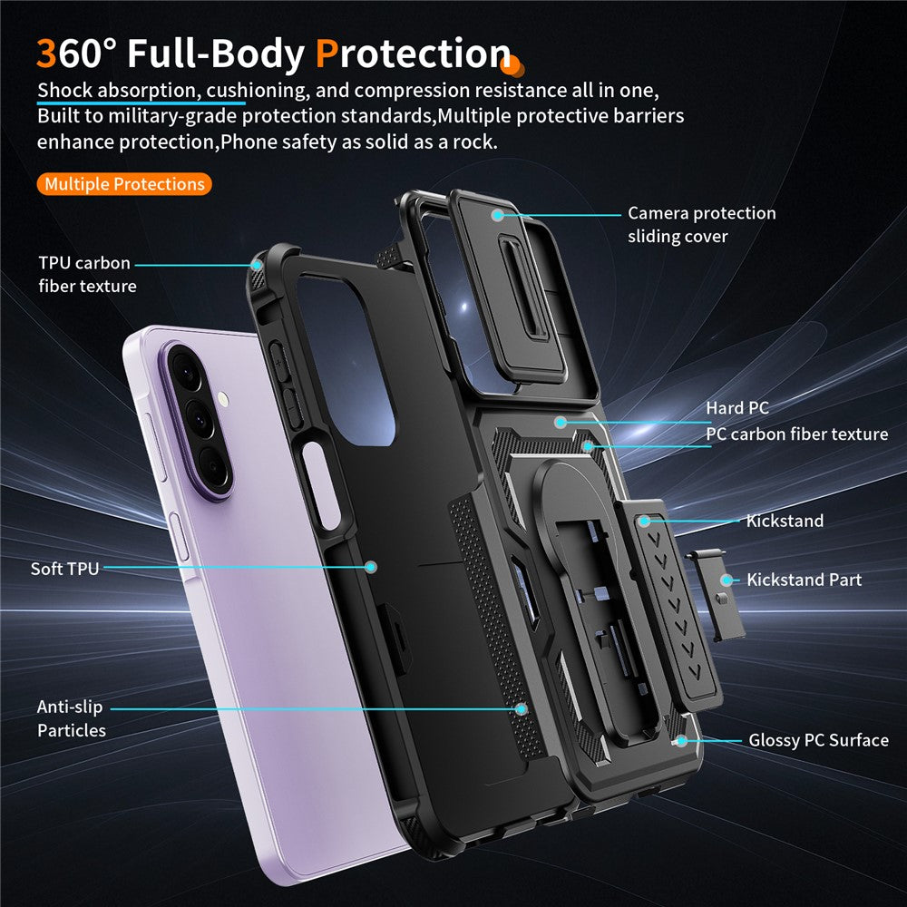 For Samsung Galaxy A27 5G Case Slide Lens Shield PC + TPU Kickstand Phone Cover