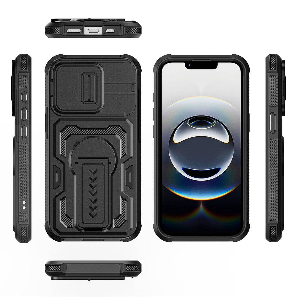 For iPhone 17th / 16th Case Slide Lens Shield PC + TPU Kickstand Phone Cover