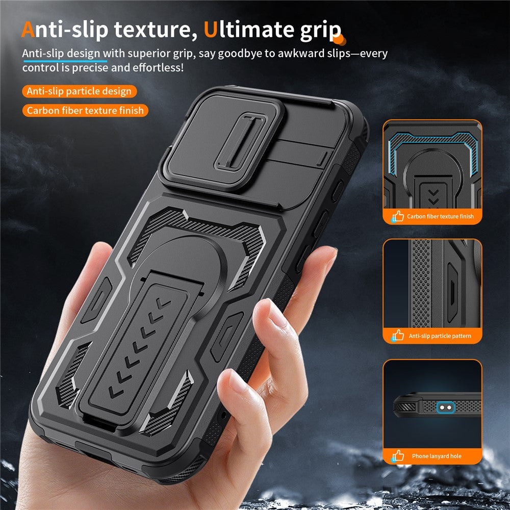 For iPhone 17th / 16th Case Slide Lens Shield PC + TPU Kickstand Phone Cover