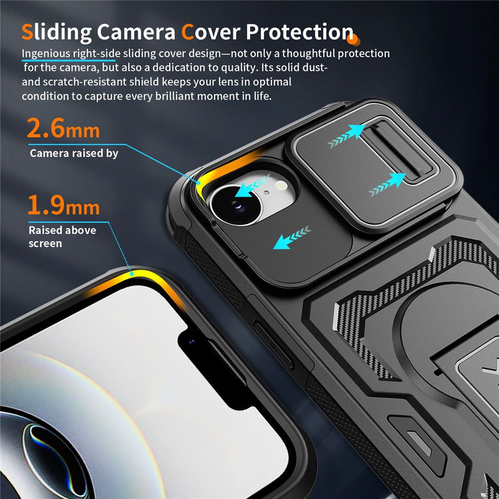 For iPhone 17th / 16th Case Slide Lens Shield PC + TPU Kickstand Phone Cover