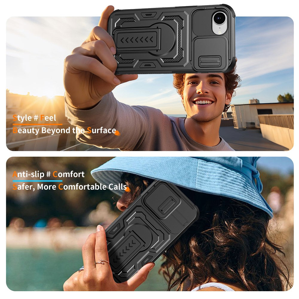 For iPhone 17th / 16th Case Slide Lens Shield PC + TPU Kickstand Phone Cover