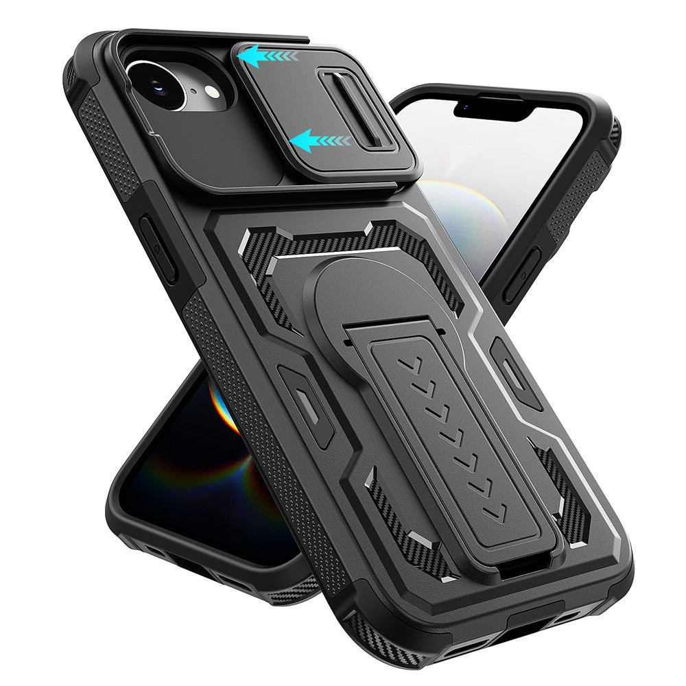 For iPhone 17th / 16th Case Slide Lens Shield PC + TPU Kickstand Phone Cover