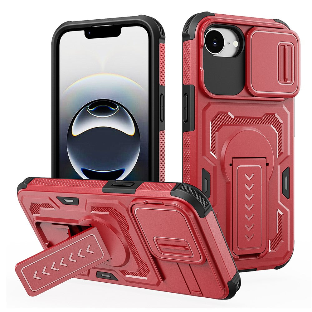 For iPhone 17th / 16th Case Slide Lens Shield PC + TPU Kickstand Phone Cover