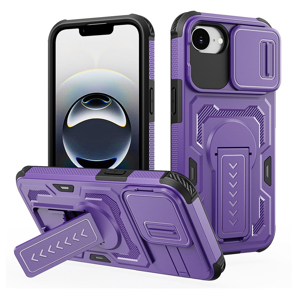 For iPhone 17th / 16th Case Slide Lens Shield PC + TPU Kickstand Phone Cover