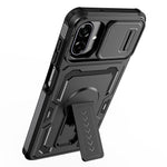 Til Samsung Galaxy A08 5G / A08 4G / A07 5G cover med skydelinseskjold i PC + TPU og støttefod