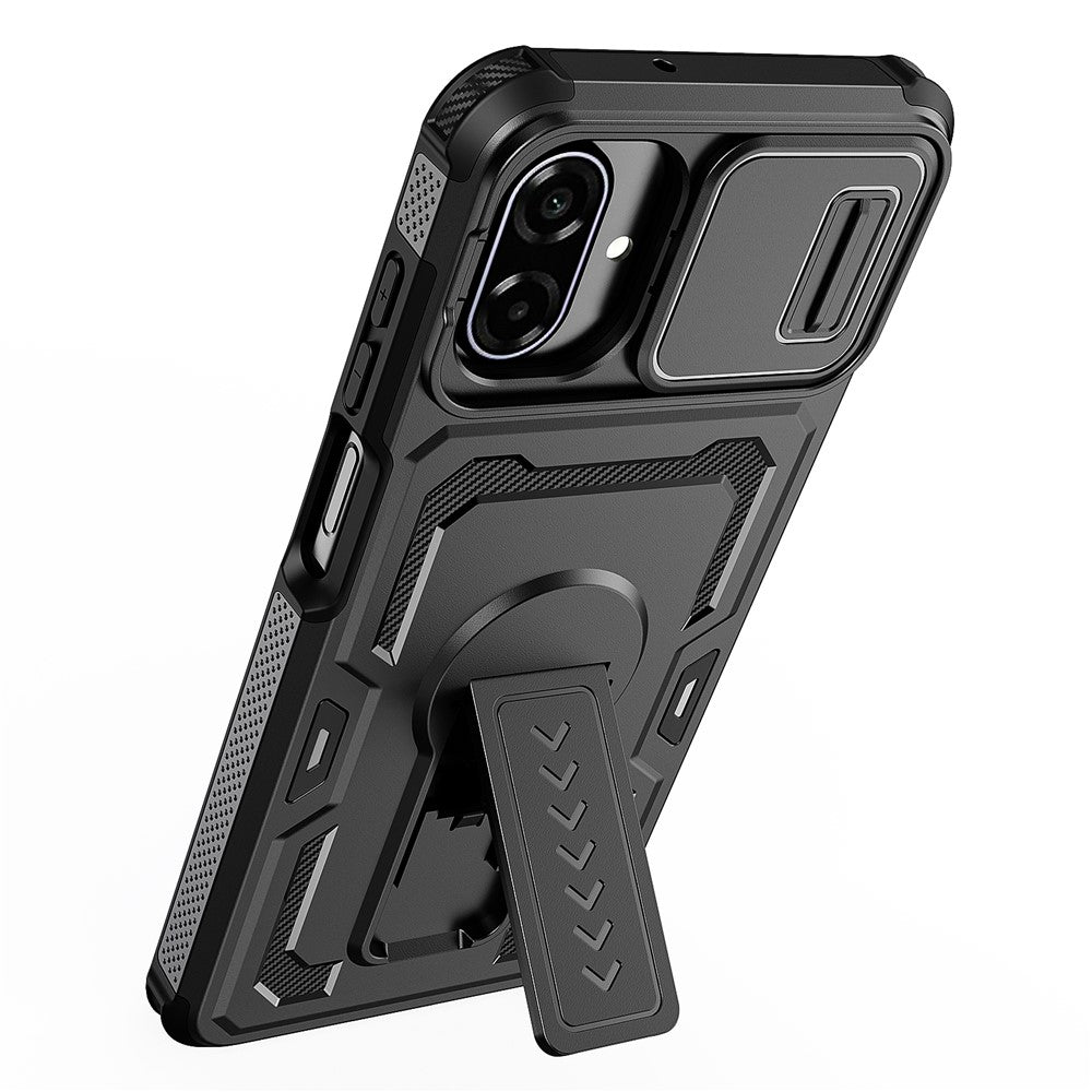 Til Samsung Galaxy A08 5G / A08 4G / A07 5G cover med skydelinseskjold i PC + TPU og støttefod