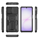 Til Samsung Galaxy A08 5G / A08 4G / A07 5G cover med skydelinseskjold i PC + TPU og støttefod