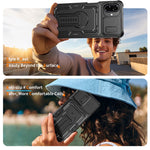 Til Samsung Galaxy A08 5G / A08 4G / A07 5G cover med skydelinseskjold i PC + TPU og støttefod