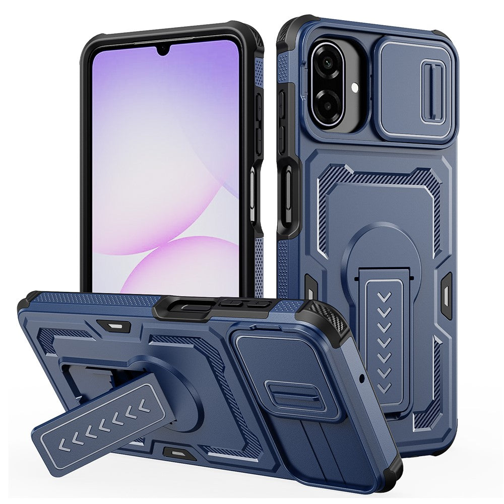 Til Samsung Galaxy A08 5G / A08 4G / A07 5G cover med skydelinseskjold i PC + TPU og støttefod