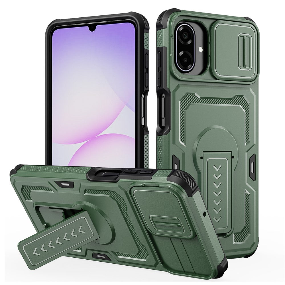 Til Samsung Galaxy A08 5G / A08 4G / A07 5G cover med skydelinseskjold i PC + TPU og støttefod