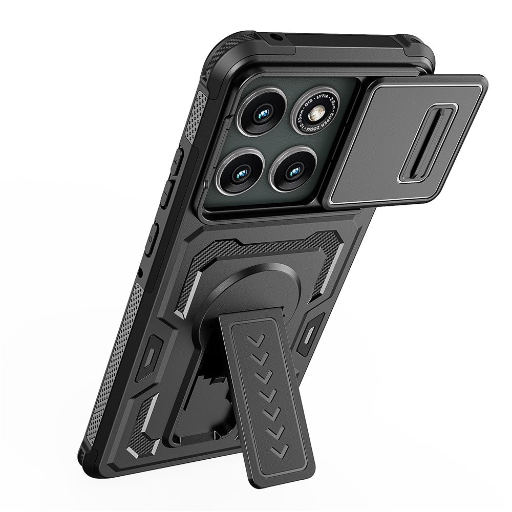 Til Motorola Edge 60 Pro 5G cover, med glidelinsebeskytter, PC + TPU, med støttefod