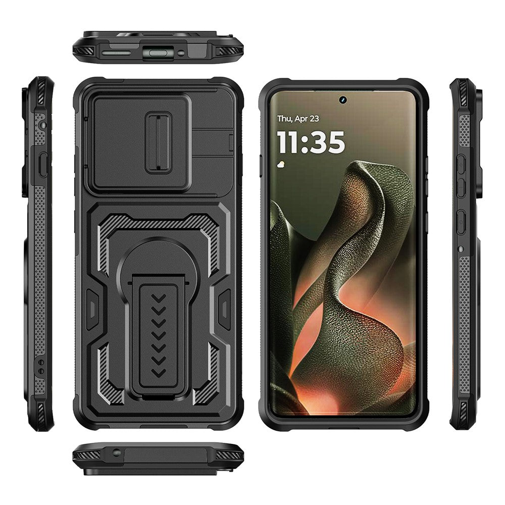 Til Motorola Edge 60 Pro 5G cover, med glidelinsebeskytter, PC + TPU, med støttefod