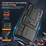 Til Motorola Edge 60 Pro 5G cover, med glidelinsebeskytter, PC + TPU, med støttefod
