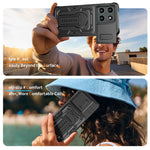Til Motorola Edge 60 Pro 5G cover, med glidelinsebeskytter, PC + TPU, med støttefod