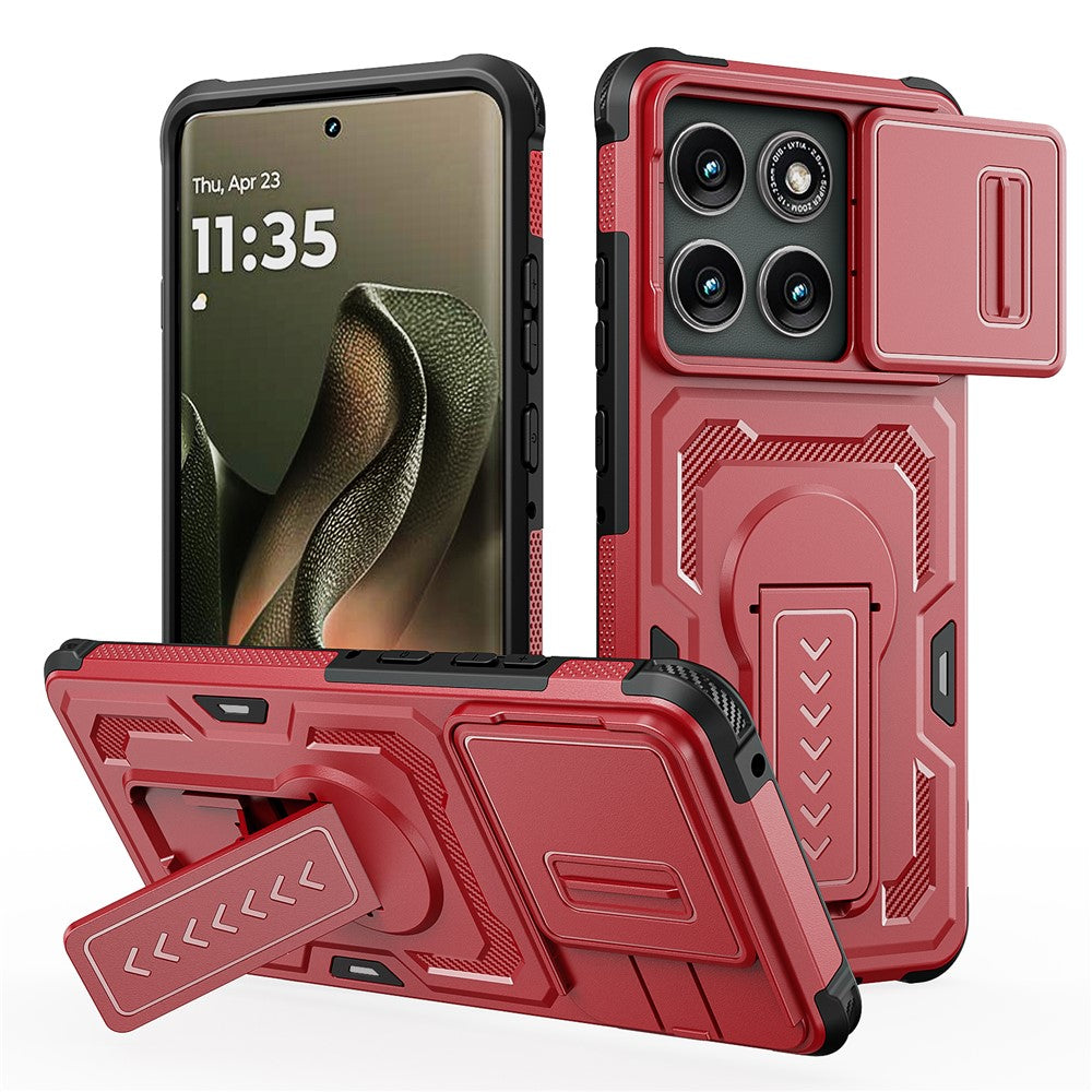 Til Motorola Edge 60 Pro 5G cover, med glidelinsebeskytter, PC + TPU, med støttefod