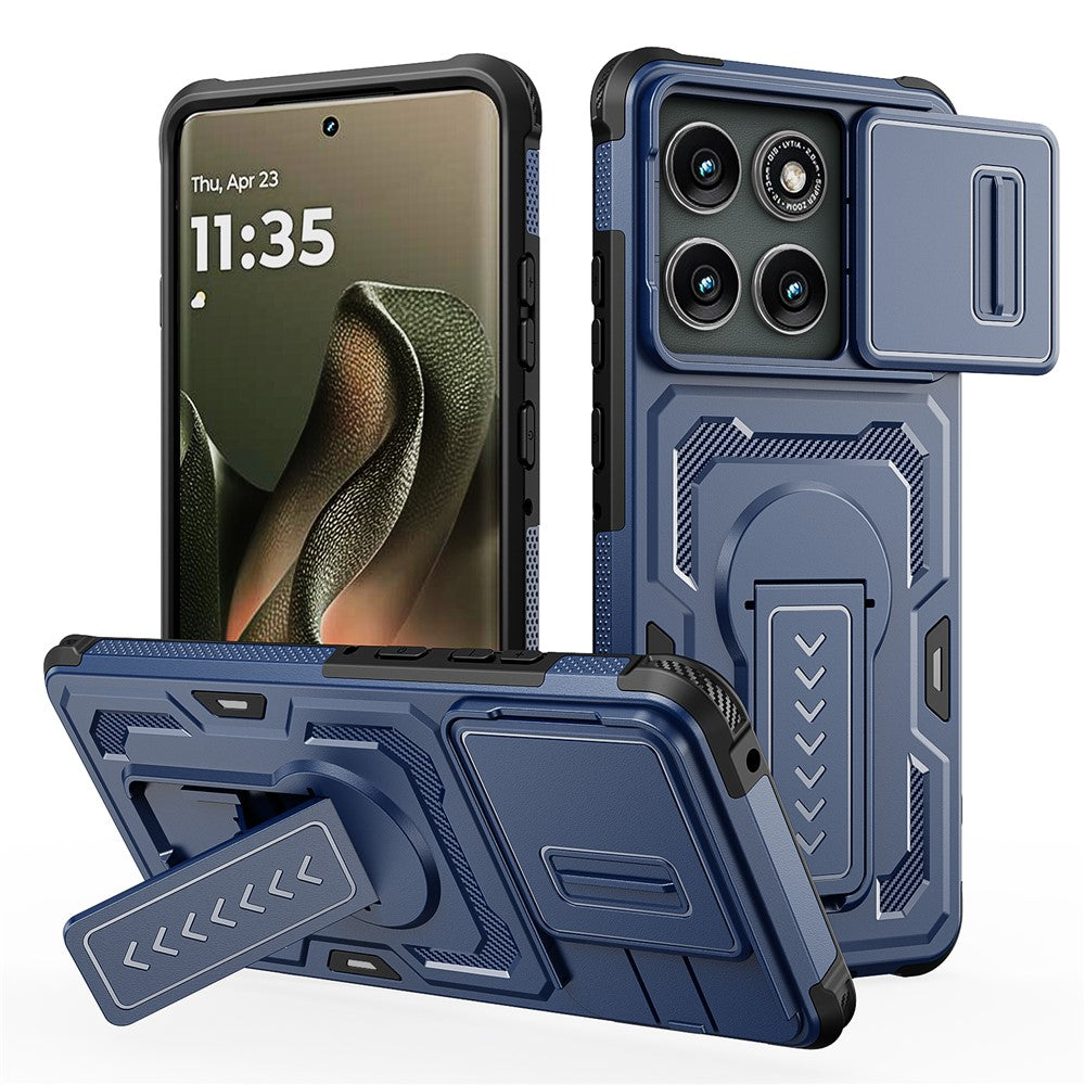 Til Motorola Edge 60 Pro 5G cover, med glidelinsebeskytter, PC + TPU, med støttefod