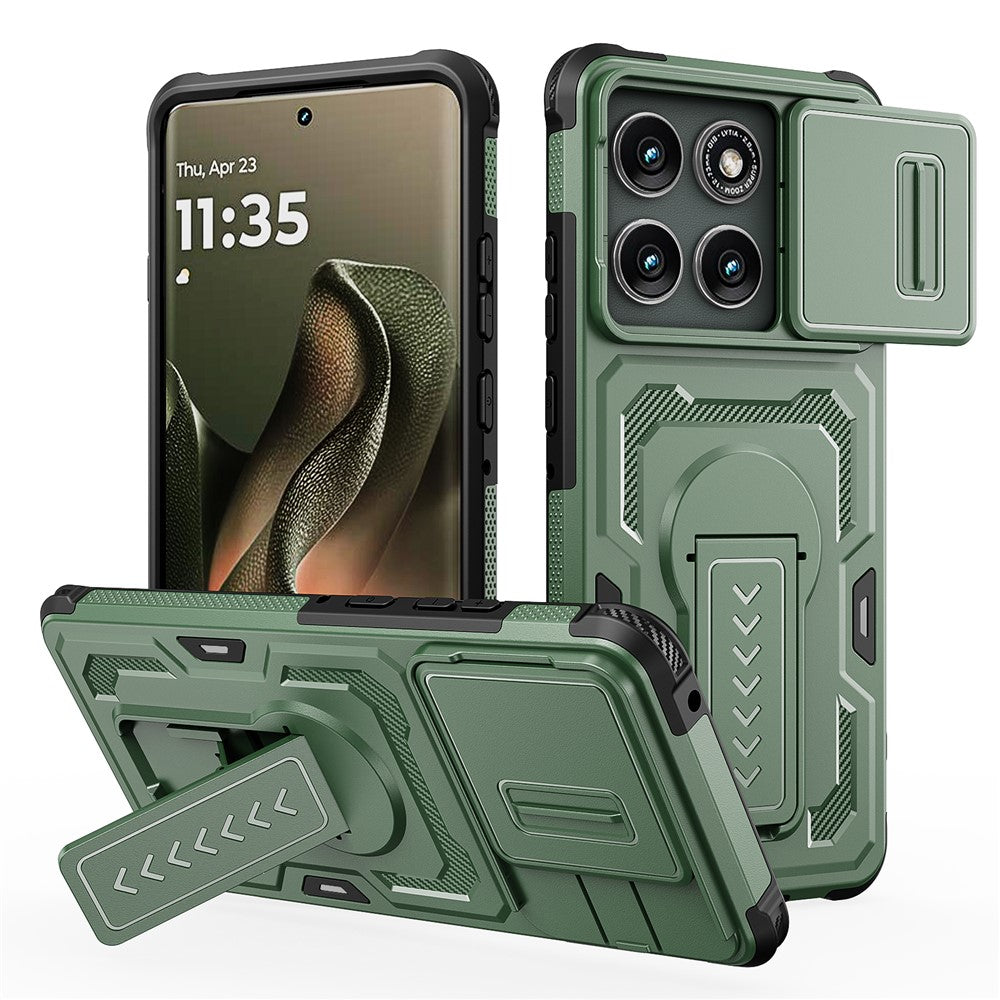 Til Motorola Edge 60 Pro 5G cover, med glidelinsebeskytter, PC + TPU, med støttefod