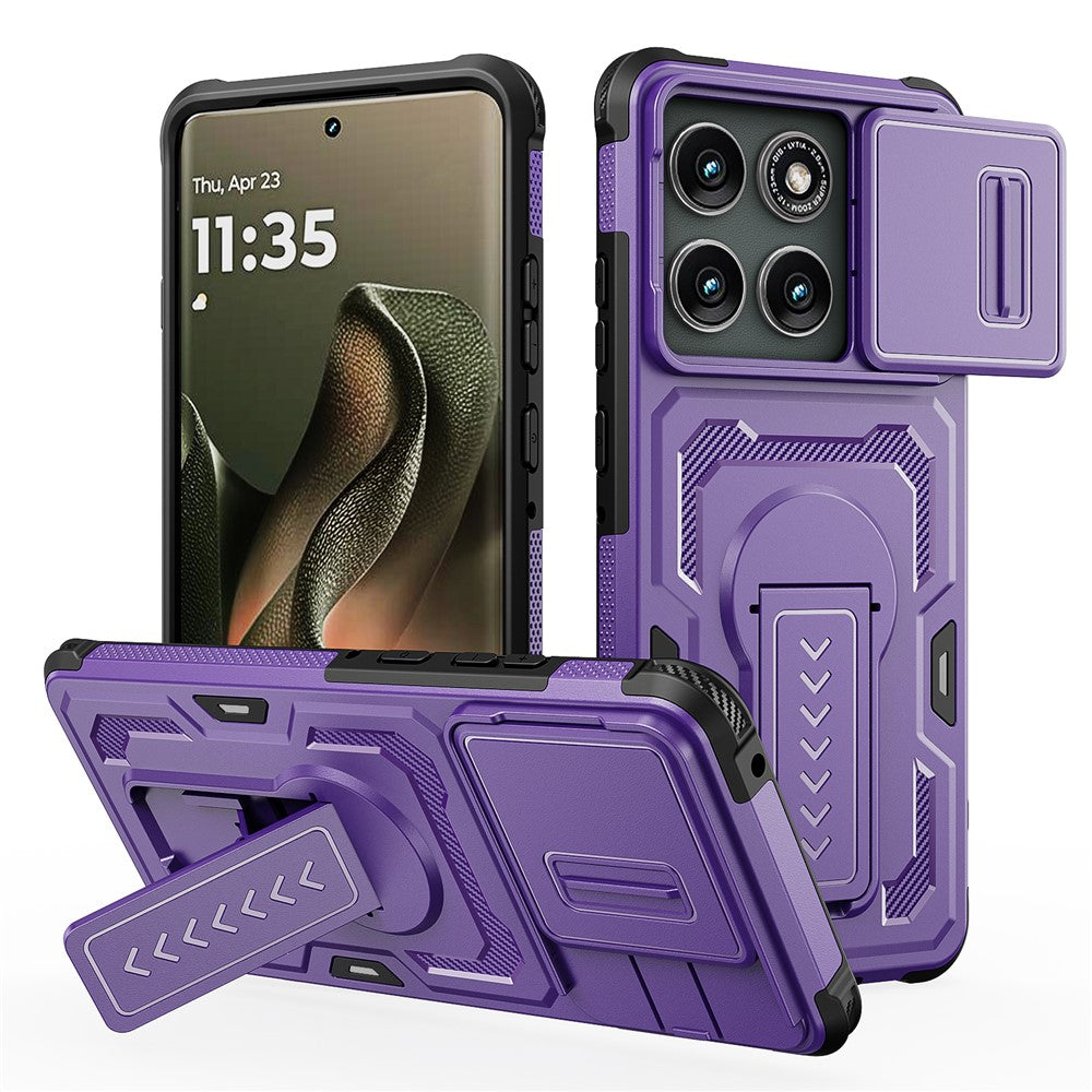 Til Motorola Edge 60 Pro 5G cover, med glidelinsebeskytter, PC + TPU, med støttefod