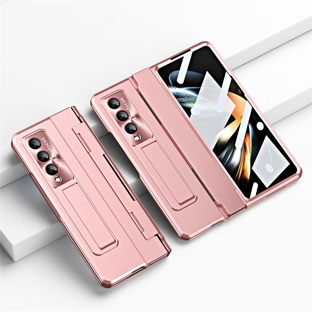 For Samsung Galaxy Z Fold4 5G Folding Phone Cover Kickstand Design PC Case with Lens Film and Screen Film