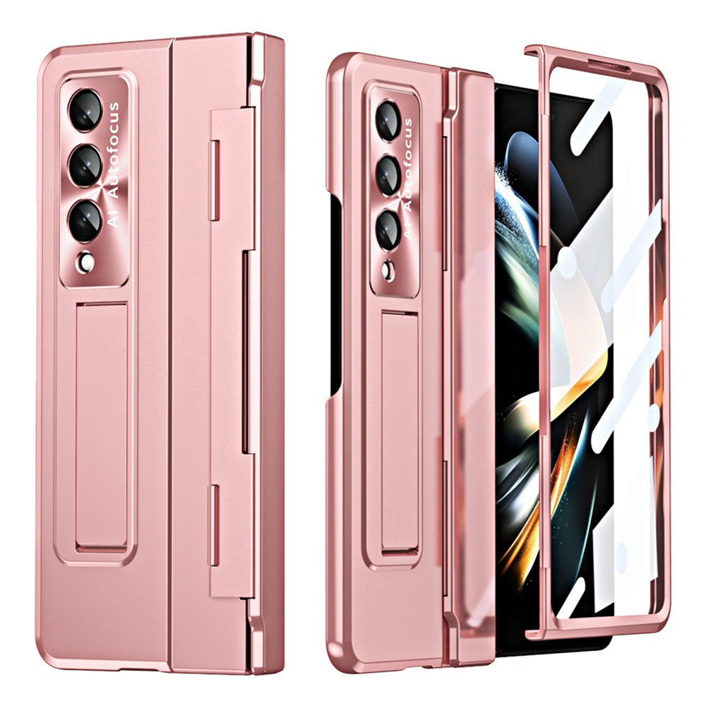 For Samsung Galaxy Z Fold4 5G Folding Phone Cover Kickstand Design PC Case with Lens Film and Screen Film