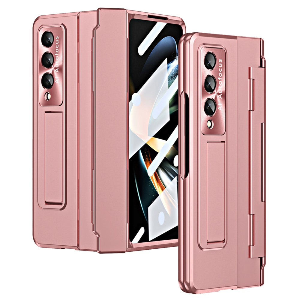 For Samsung Galaxy Z Fold4 5G Folding Phone Cover Kickstand Design PC Case with Lens Film and Screen Film